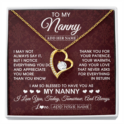 Forever Love Necklace 18K Yellow Gold Finish | 1 | Personalized To My Nanny Gifts Necklace Meaningful Jewelry Pendant Gifts For Nanny Mothers Day Birthday Anniversary Christmas Custom Gift Box Message Card | https://siriusteestore.