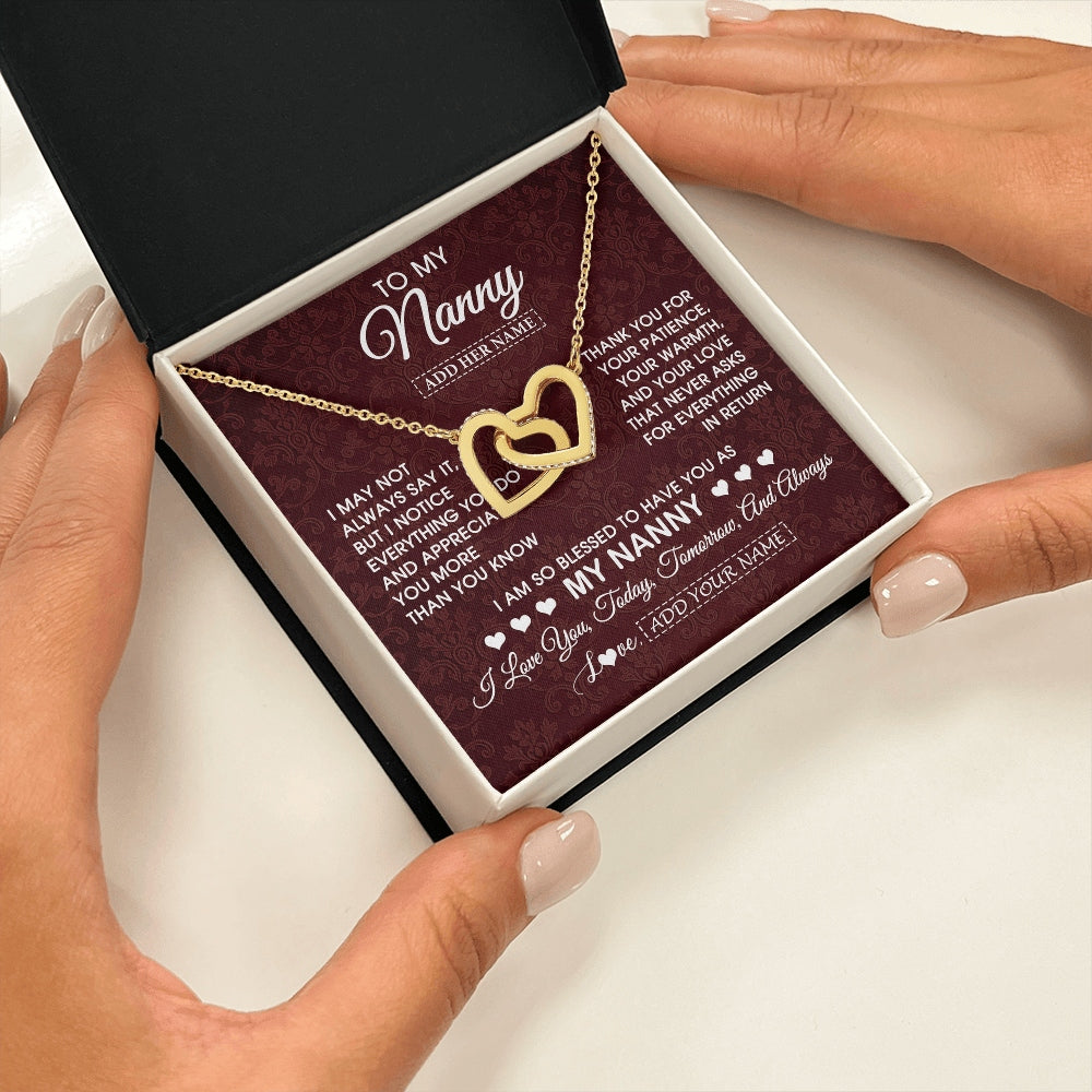 Interlocking Hearts Necklace 18K Yellow Gold Finish | 2 | Personalized To My Nanny Gifts Necklace Meaningful Jewelry Pendant Gifts For Nanny Mothers Day Birthday Anniversary Christmas Custom Gift Box Message Card | https://siriusteestore.