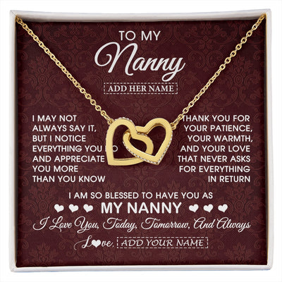 Interlocking Hearts Necklace 18K Yellow Gold Finish | 1 | Personalized To My Nanny Gifts Necklace Meaningful Jewelry Pendant Gifts For Nanny Mothers Day Birthday Anniversary Christmas Custom Gift Box Message Card | https://siriusteestore.