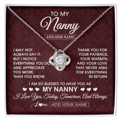 Love Knot Necklace 14K White Gold Finish | 1 | Personalized To My Nanny Gifts Necklace Meaningful Jewelry Pendant Gifts For Nanny Mothers Day Birthday Anniversary Christmas Custom Gift Box Message Card | https://siriusteestore.