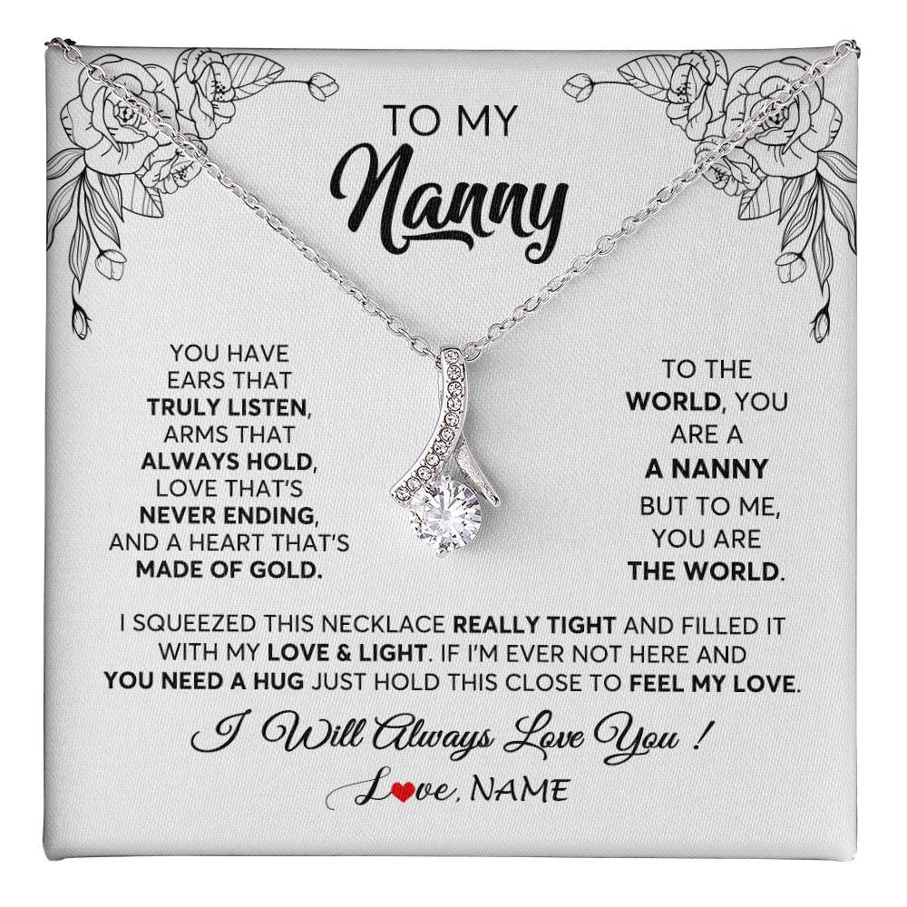 Alluring Beauty Necklace 14K White Gold Finish | 1 | Personalized To My Nanny Necklace From Kids Hold This Close Feel My Love Nanny Birthday Mothers Day Christmas Jewelry Pendant Customized Gift Box Message Card | siriusteestore