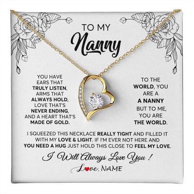 Forever Love Necklace 18K Yellow Gold Finish | 1 | Personalized To My Nanny Necklace From Kids Hold This Close Feel My Love Nanny Birthday Mothers Day Christmas Jewelry Pendant Customized Gift Box Message Card | siriusteestore