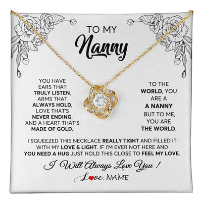 Love Knot Necklace 18K Yellow Gold Finish | 1 | Personalized To My Nanny Necklace From Kids Hold This Close Feel My Love Nanny Birthday Mothers Day Christmas Jewelry Pendant Customized Gift Box Message Card | siriusteestore