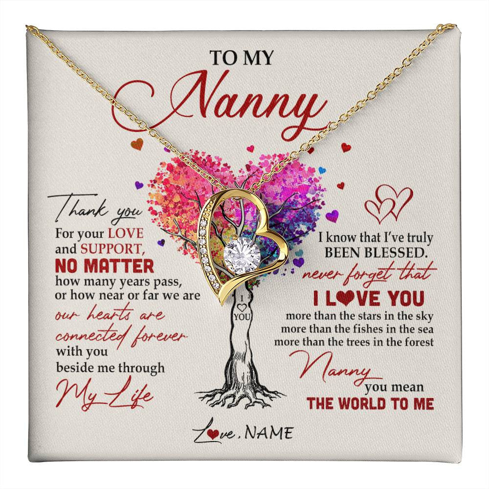 Forever Love Necklace 18K Yellow Gold Finish | 1 | Personalized To My Nanny Necklace From Kids Never Forget That I Love You You Mean The World Nanny Birthday Mothers Day Christmas Customized Gift Box Message Card | siriusteestore