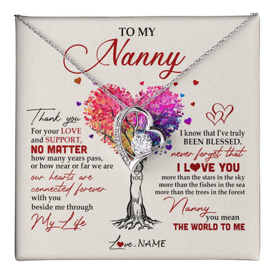 Forever Love Necklace 14K White Gold Finish | 1 | Personalized To My Nanny Necklace From Kids Never Forget That I Love You You Mean The World Nanny Birthday Mothers Day Christmas Customized Gift Box Message Card | siriusteestore
