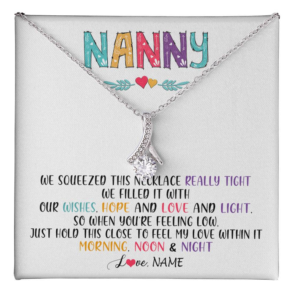 Alluring Beauty Necklace 14K White Gold Finish | 1 | Personalized To My Nanny Necklace From Kids We Squeezed This Necklace Nanny Birthday Mothers Day Christmas Jewelry Pendant Customized Gift Box Message Card | siriusteestore