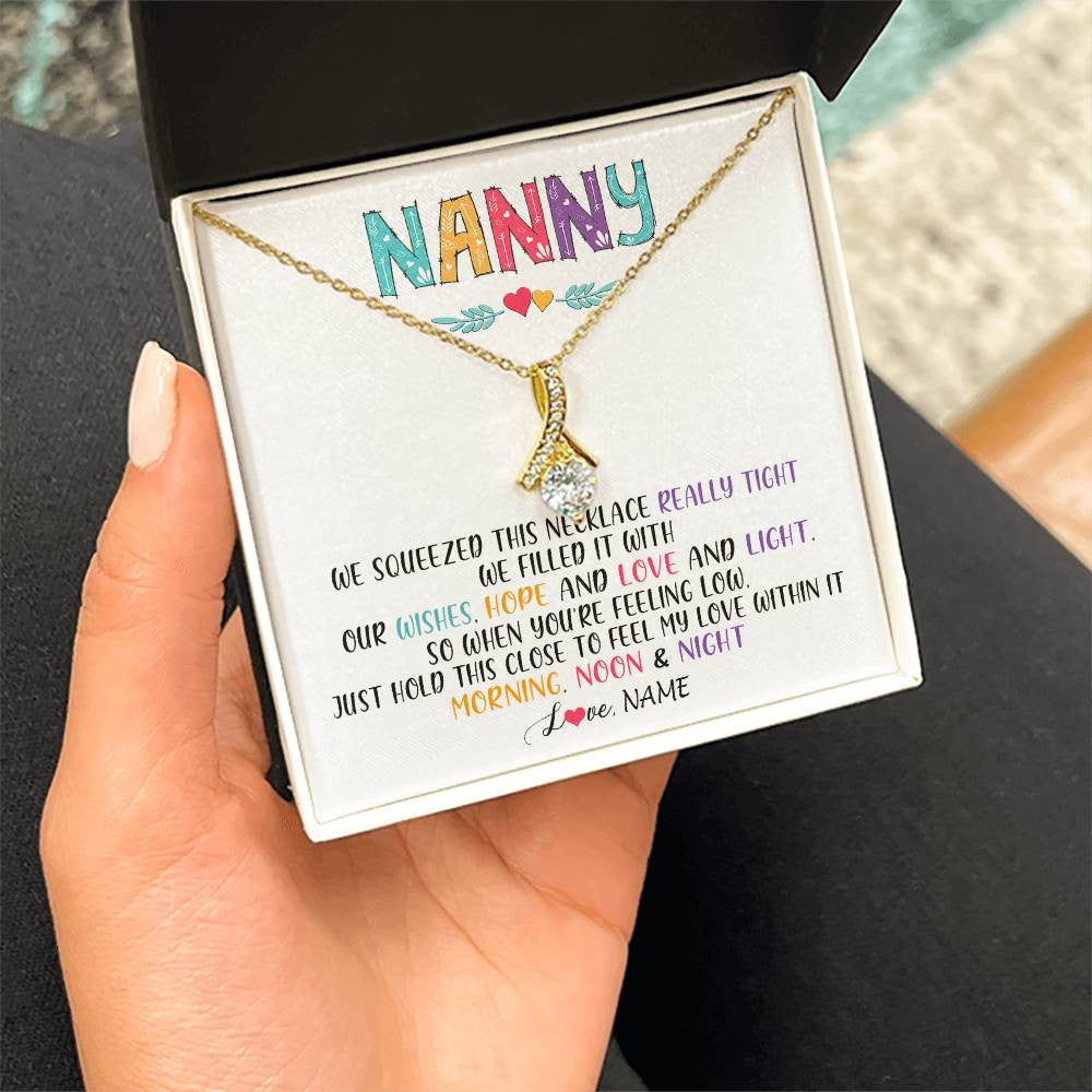 Alluring Beauty Necklace 18K Yellow Gold Finish | 2 | Personalized To My Nanny Necklace From Kids We Squeezed This Necklace Nanny Birthday Mothers Day Christmas Jewelry Pendant Customized Gift Box Message Card | siriusteestore