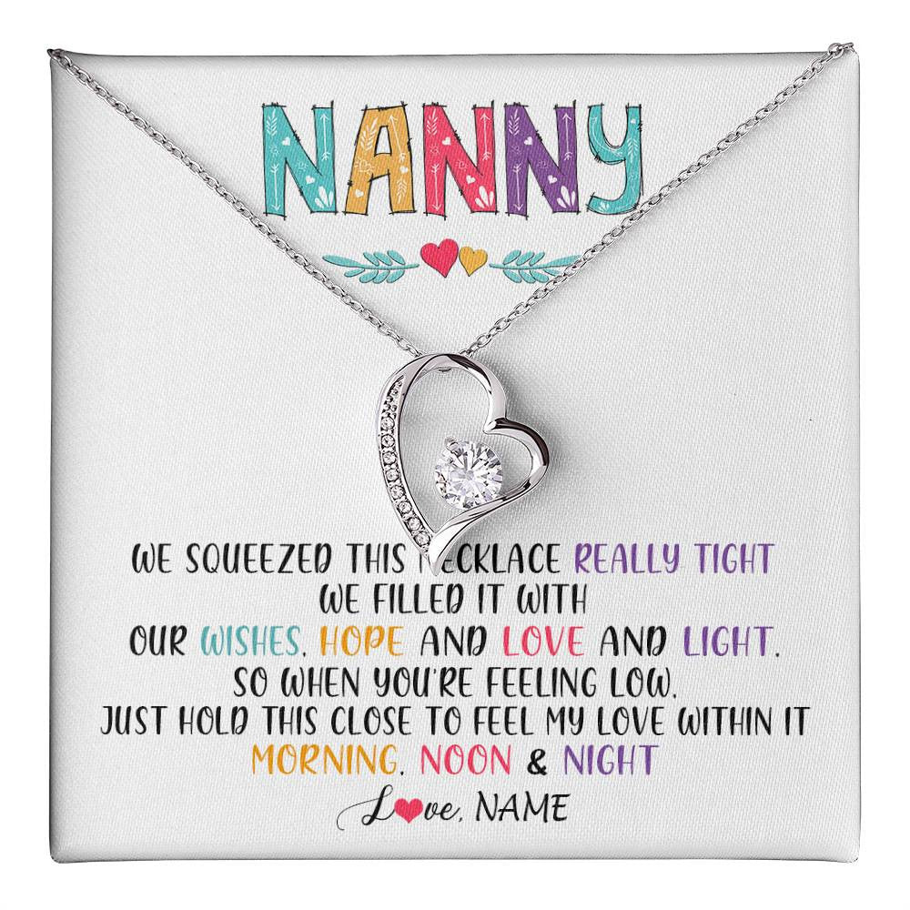 Forever Love Necklace 14K White Gold Finish | 1 | Personalized To My Nanny Necklace From Kids We Squeezed This Necklace Nanny Birthday Mothers Day Christmas Jewelry Pendant Customized Gift Box Message Card | siriusteestore