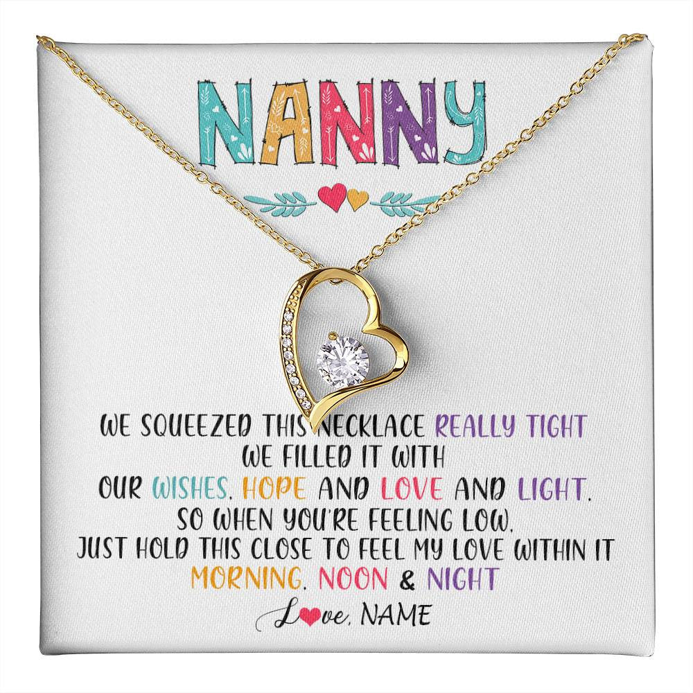 Forever Love Necklace 18K Yellow Gold Finish | 1 | Personalized To My Nanny Necklace From Kids We Squeezed This Necklace Nanny Birthday Mothers Day Christmas Jewelry Pendant Customized Gift Box Message Card | siriusteestore