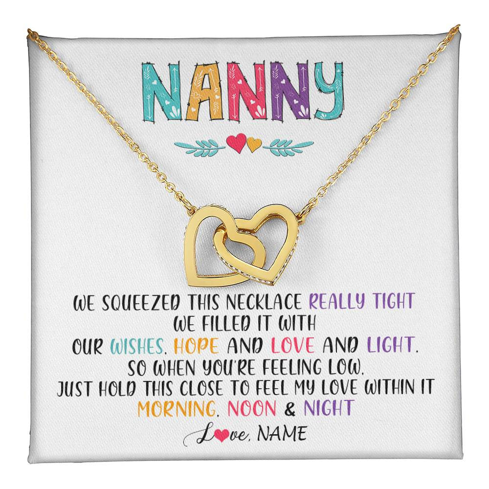 Interlocking Hearts Necklace 18K Yellow Gold Finish | 1 | Personalized To My Nanny Necklace From Kids We Squeezed This Necklace Nanny Birthday Mothers Day Christmas Jewelry Pendant Customized Gift Box Message Card | siriusteestore