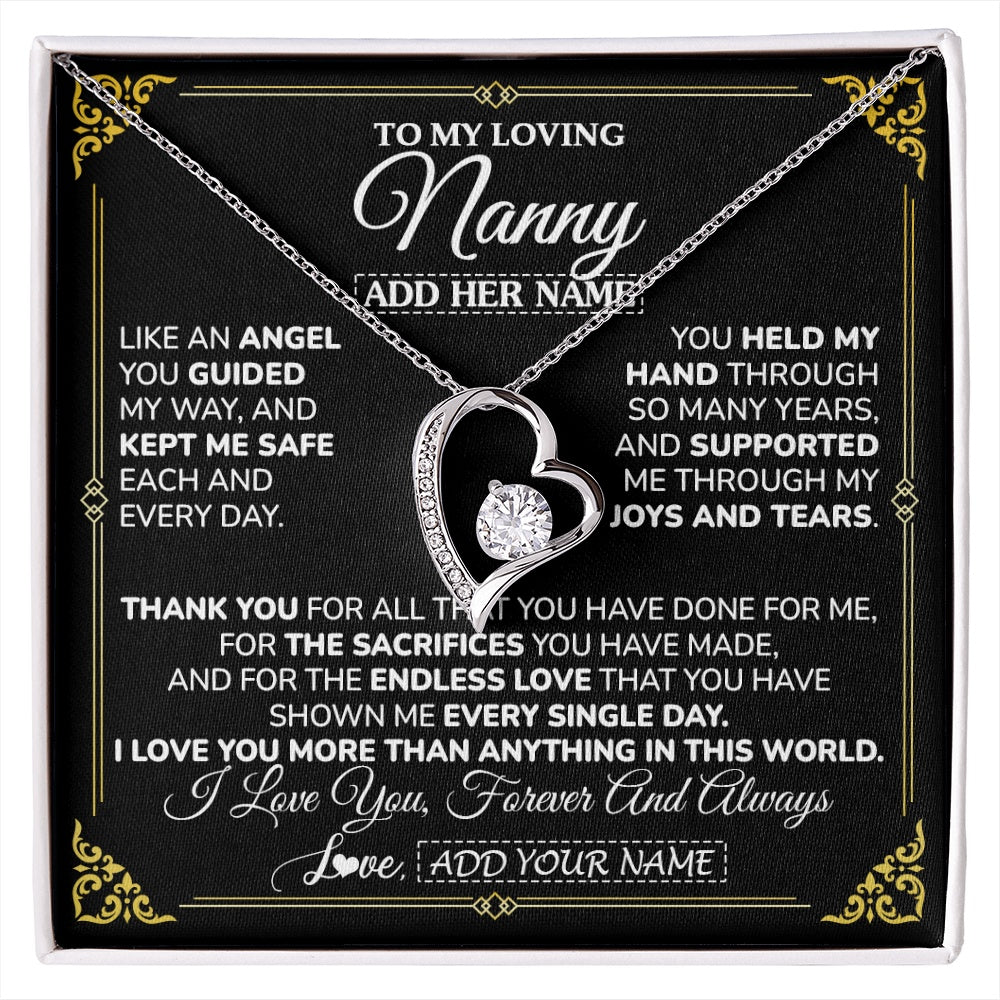 Forever Love Necklace 14K White Gold Finish | 1 | Personalized To My Nanny Necklace Gifts Meaningful Gift To Nanny From Granddaughter Without You There Is No Me Mothers Day Birthday Gift Box Message Card | https://siriusteestore.
