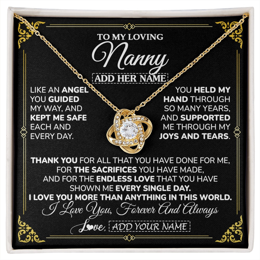 Love Knot Necklace 18K Yellow Gold Finish | 1 | Personalized To My Nanny Necklace Gifts Meaningful Gift To Nanny From Granddaughter Without You There Is No Me Mothers Day Birthday Gift Box Message Card | https://siriusteestore.