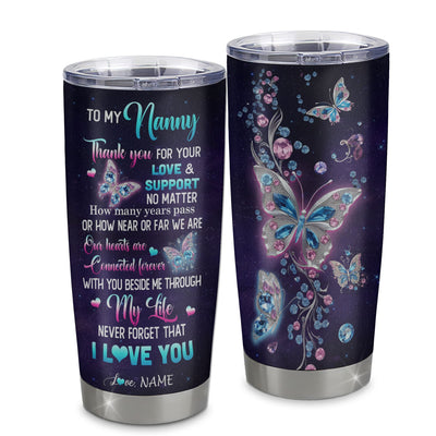 Personalized To My Nanny Tumbler From Kids Stainless Steel Cup Butterfly Thank You For Your Love Nanny Gift Birthday Mothers Day Christmas Custom Travel Mug | siriusteestore