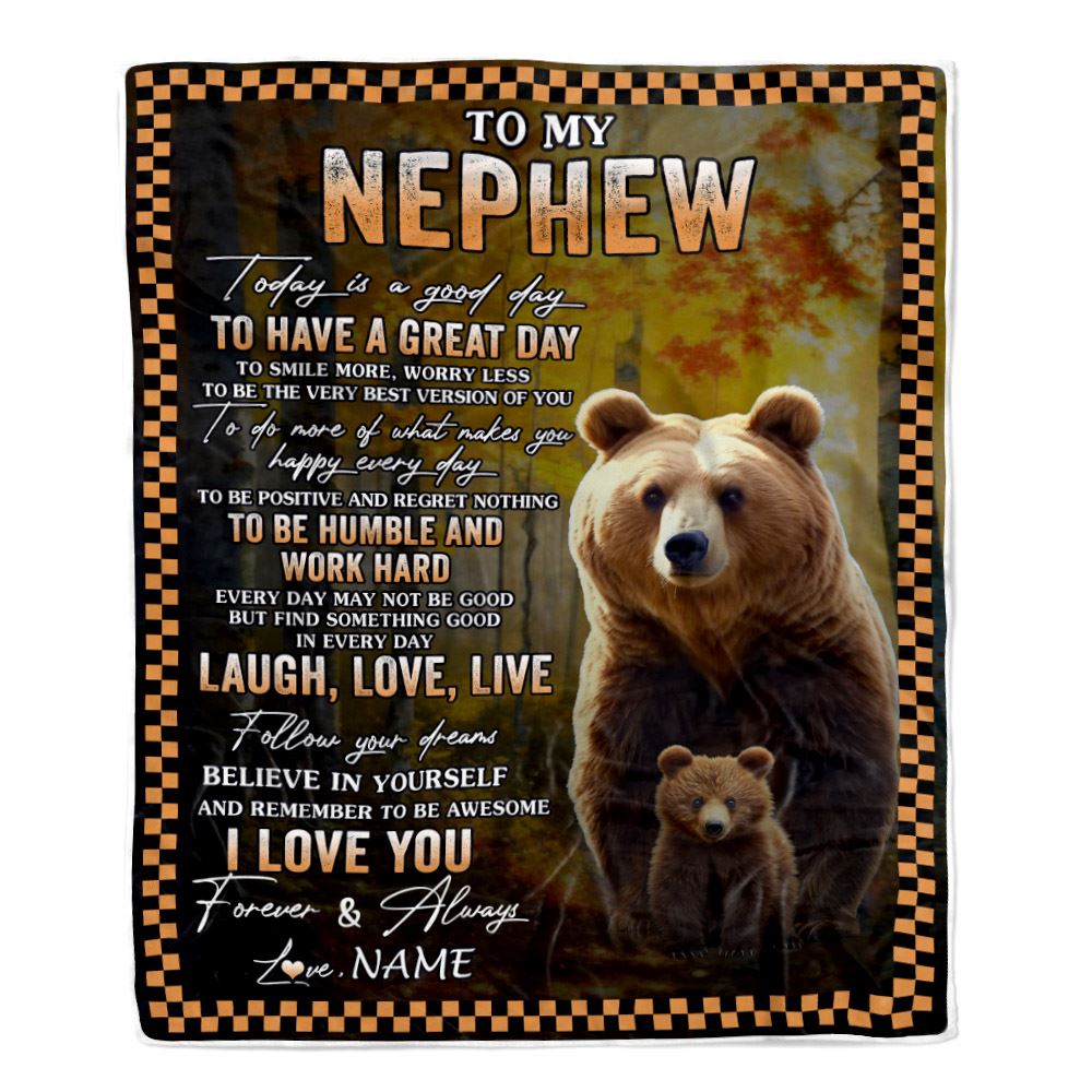 Personalized To My Nephew Bear Blanket From Aunt Uncle Auntie Every Day Laugh Love Live Nephew Birthday Gifts Christmas Customized Fleece Throw Blanket | siriusteestore