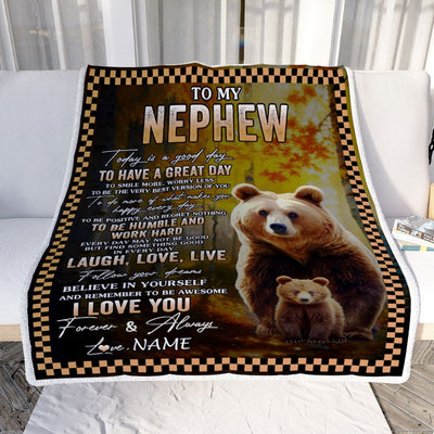 Personalized To My Nephew Bear Blanket From Aunt Uncle Auntie Every Day Laugh Love Live Nephew Birthday Gifts Christmas Customized Fleece Throw Blanket | siriusteestore