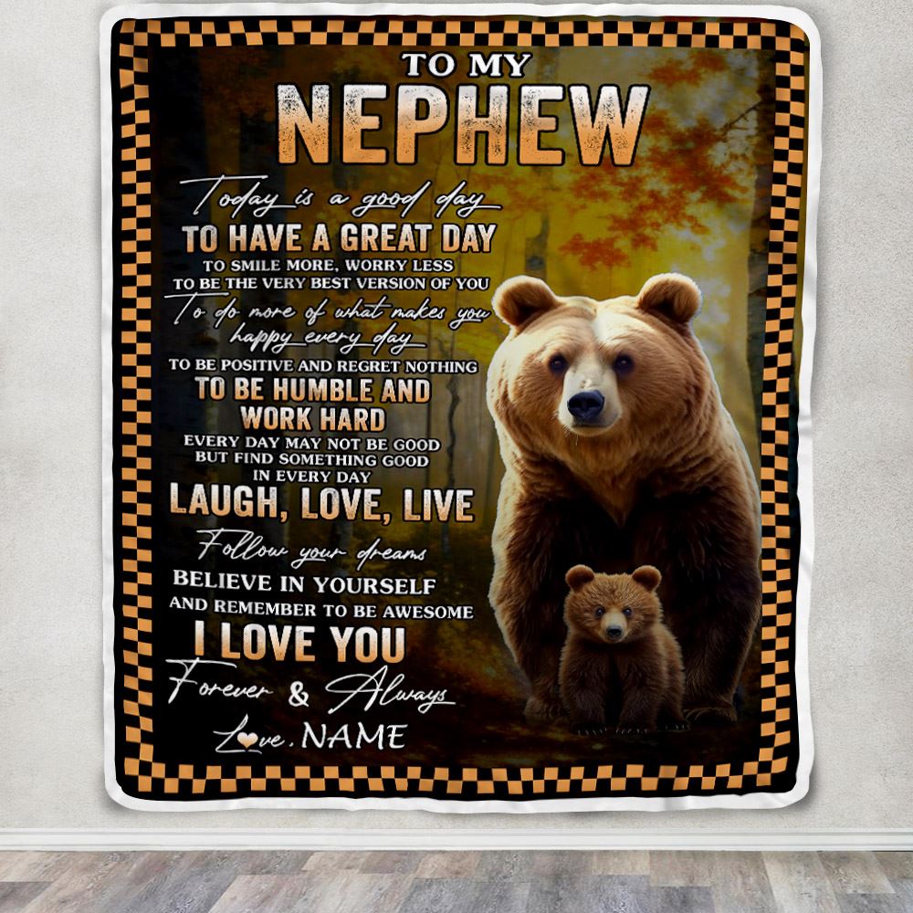 Personalized To My Nephew Bear Blanket From Aunt Uncle Auntie Every Day Laugh Love Live Nephew Birthday Gifts Christmas Customized Fleece Throw Blanket | siriusteestore