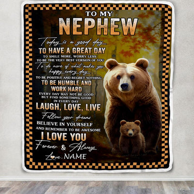 Personalized To My Nephew Bear Blanket From Aunt Uncle Auntie Every Day Laugh Love Live Nephew Birthday Gifts Christmas Customized Fleece Throw Blanket | siriusteestore