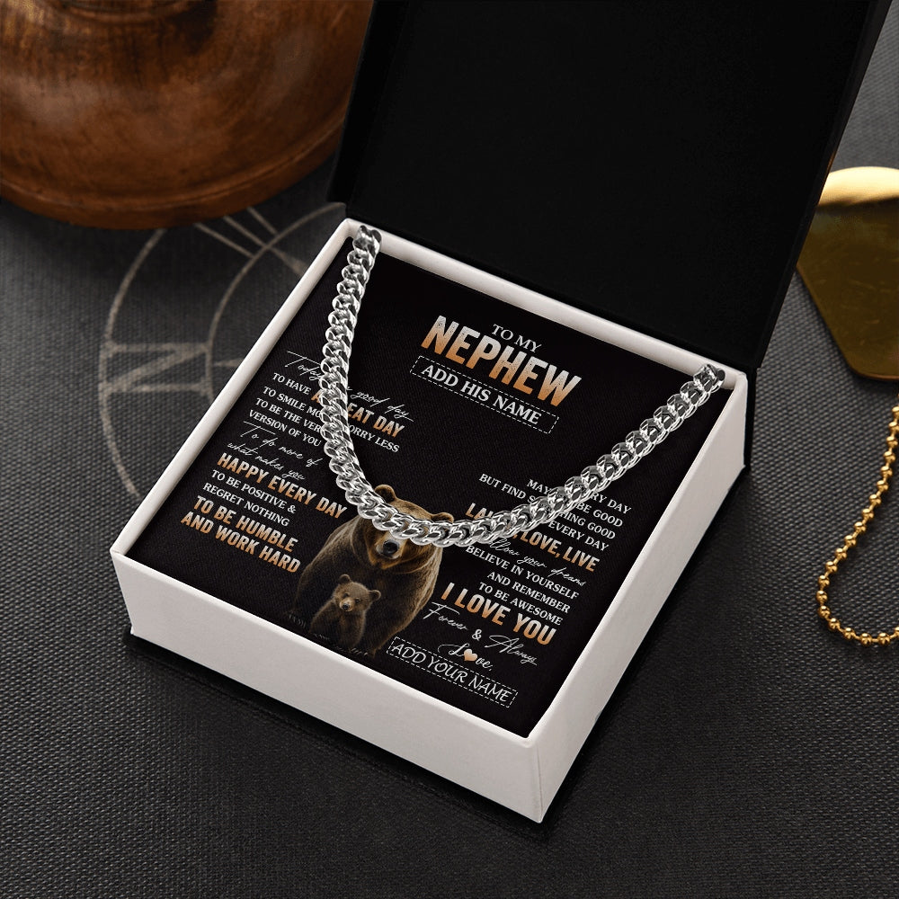 Cuban Link Chain Necklace Stainless Steel | 2 | Personalized To My Nephew Bear Necklace From Aunt Uncle Auntie Every Day Laugh Love Live Nephew Birthday Gifts Christmas Custom Gift Box Message Card | https://siriusteestore.