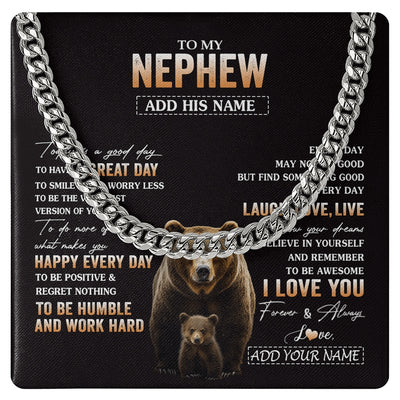 Cuban Link Chain Necklace Stainless Steel | 1 | Personalized To My Nephew Bear Necklace From Aunt Uncle Auntie Every Day Laugh Love Live Nephew Birthday Gifts Christmas Custom Gift Box Message Card | https://siriusteestore.