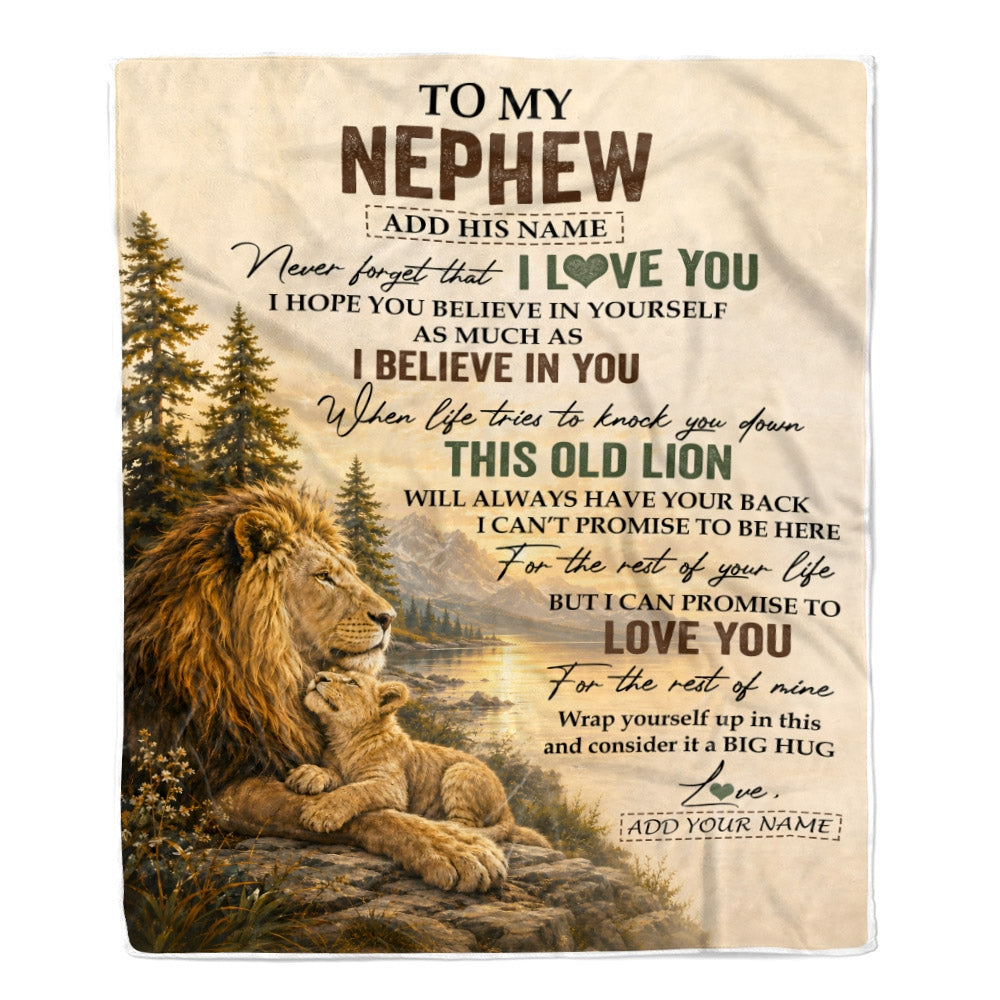 Personalized To My Nephew Birthday Gifts From Uncle This Old Lion Blanket Nephew Gifts Graduation Christmas Gift Ideas For Men Customized Fleece Throw Blanket | siriusteestore