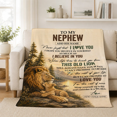 Personalized To My Nephew Birthday Gifts From Uncle This Old Lion Blanket Nephew Gifts Graduation Christmas Gift Ideas For Men Customized Fleece Throw Blanket | siriusteestore