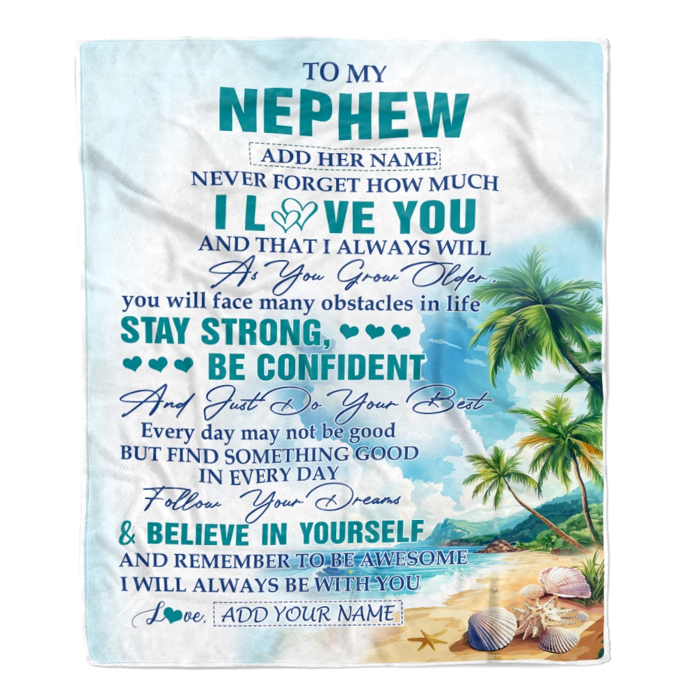 Personalized To My Nephew Blanket Beach I Love You Forever From Aunt Auntie Uncle Nephew Birthday Gifts Christmas Graduation Customized Fleece Blanket | siriusteestore