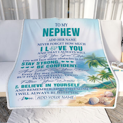 Personalized To My Nephew Blanket Beach I Love You Forever From Aunt Auntie Uncle Nephew Birthday Gifts Christmas Graduation Customized Fleece Blanket | siriusteestore