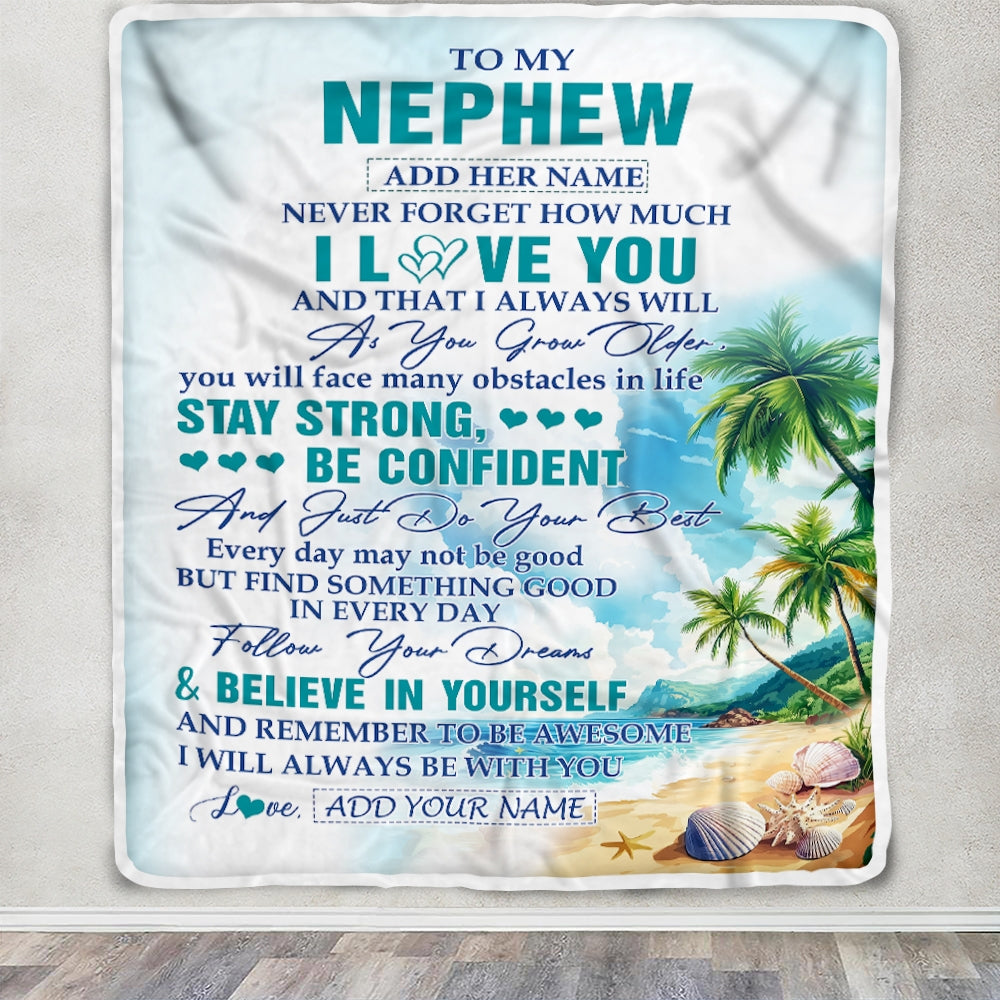 Personalized To My Nephew Blanket Beach I Love You Forever From Aunt Auntie Uncle Nephew Birthday Gifts Christmas Graduation Customized Fleece Blanket | siriusteestore