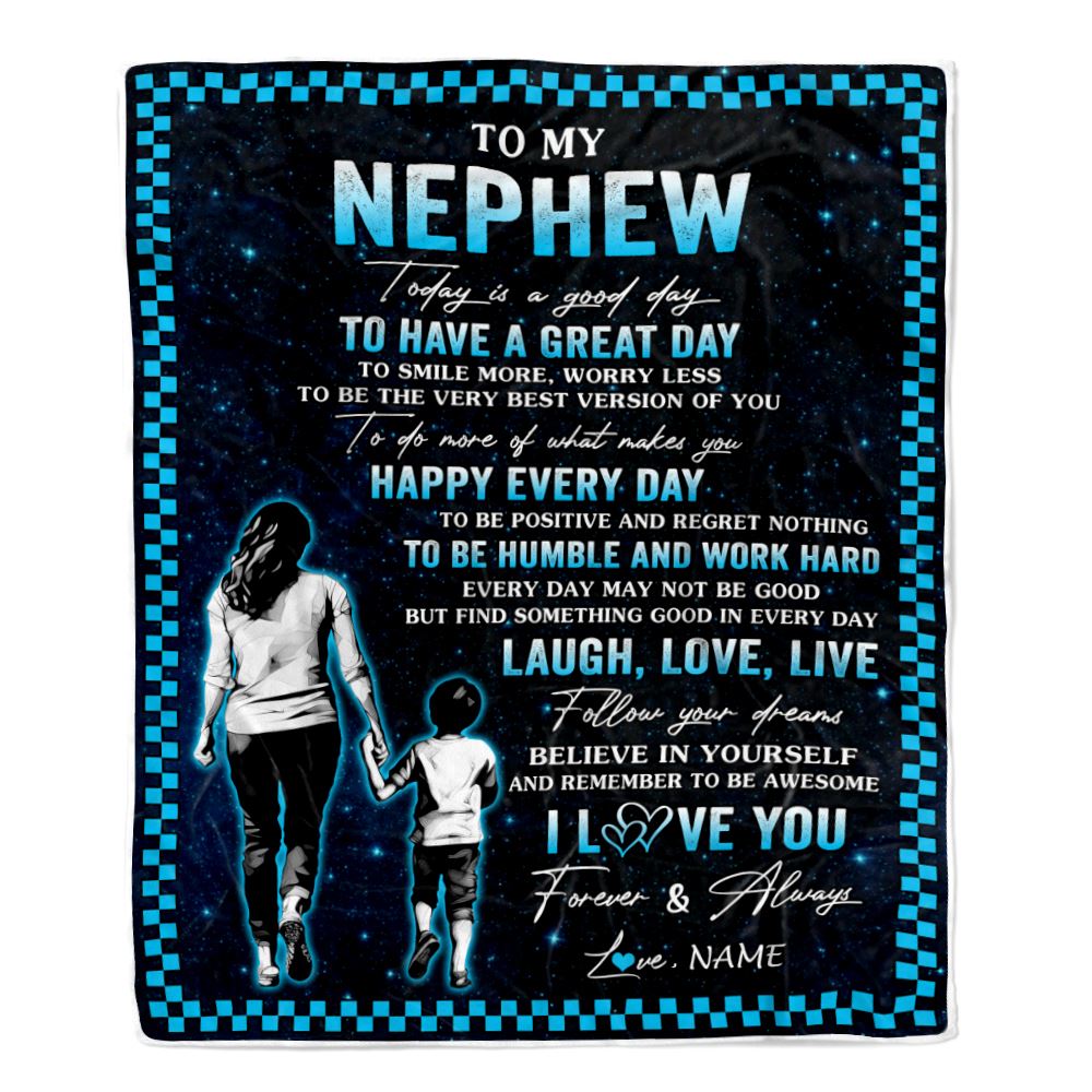 Personalized To My Nephew Blanket From Aunt Auntie Every Day Laugh Love Live Aunt Nephew Birthday Gifts Graduation Christmas Customized Fleece Throw Blanket | siriusteestore