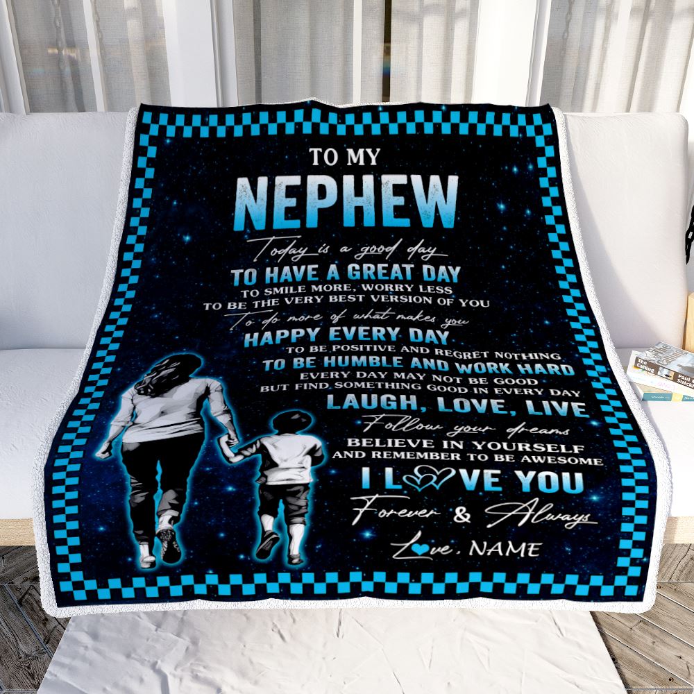 Personalized To My Nephew Blanket From Aunt Auntie Every Day Laugh Love Live Aunt Nephew Birthday Gifts Graduation Christmas Customized Fleece Throw Blanket | siriusteestore