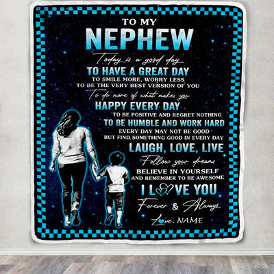 Personalized To My Nephew Blanket From Aunt Auntie Every Day Laugh Love Live Aunt Nephew Birthday Gifts Graduation Christmas Customized Fleece Throw Blanket | siriusteestore
