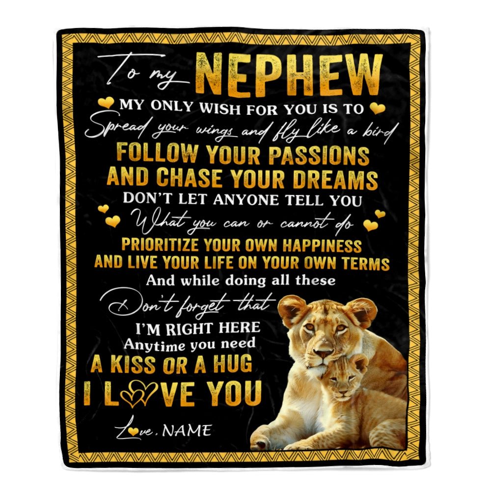 Personalized To My Nephew Blanket From Aunt Auntie Lion My Only Wish For You Nephew Birthday Graduation Christmas Customized Bed Fleece Throw Blanket | siriusteestore