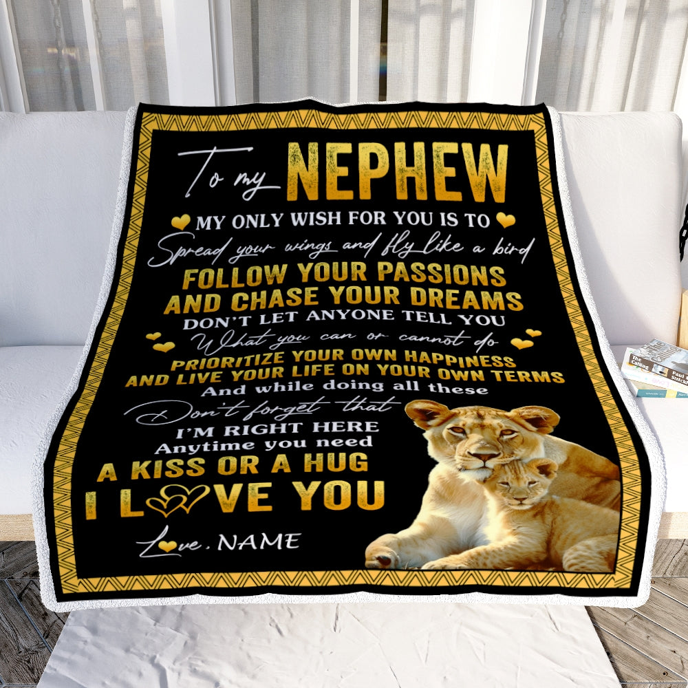 Personalized To My Nephew Blanket From Aunt Auntie Lion My Only Wish For You Nephew Birthday Graduation Christmas Customized Bed Fleece Throw Blanket | siriusteestore