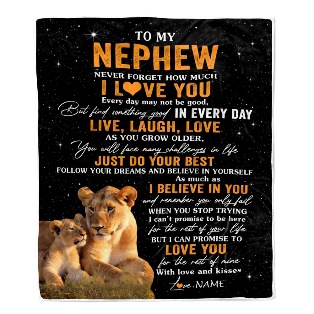 Personalized To My Nephew Blanket From Aunt Auntie Live Laugh Love Lion Nephew Birthday Gifts Positive Graduation Christmas Customized Fleece Throw Blanket | siriusteestore