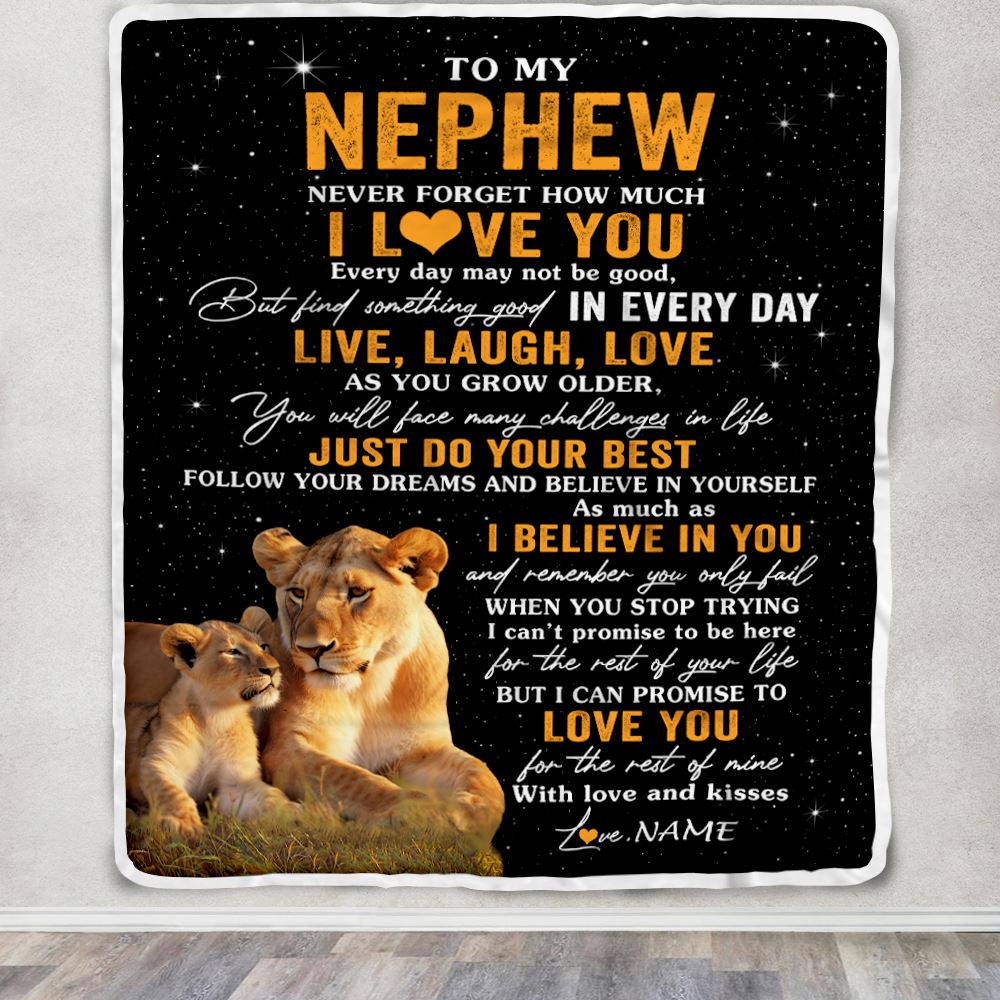 Personalized To My Nephew Blanket From Aunt Auntie Live Laugh Love Lion Nephew Birthday Gifts Positive Graduation Christmas Customized Fleece Throw Blanket | siriusteestore
