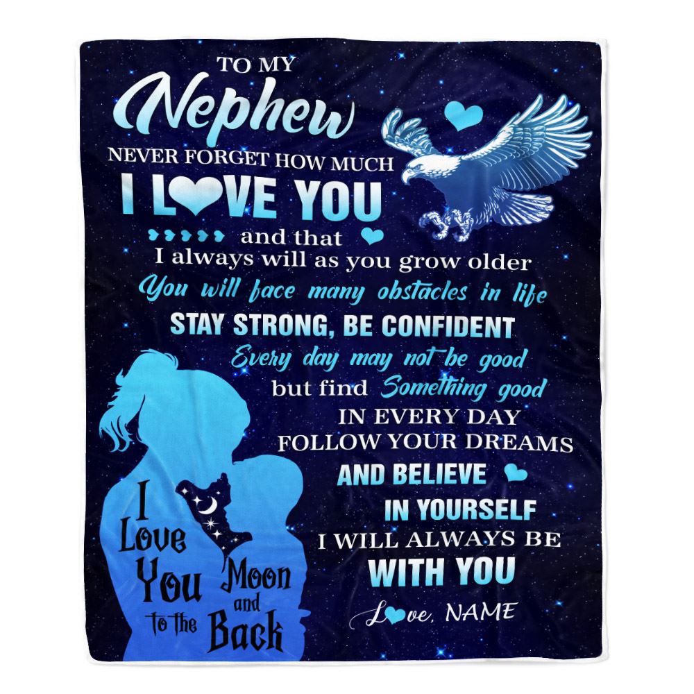 Personalized To My Nephew Blanket From Aunt Auntie Never Forget I Love You Eagle Nephew Gift Birthday Graduation Christmas Customized Fleece Throw Blanket | siriusteestore