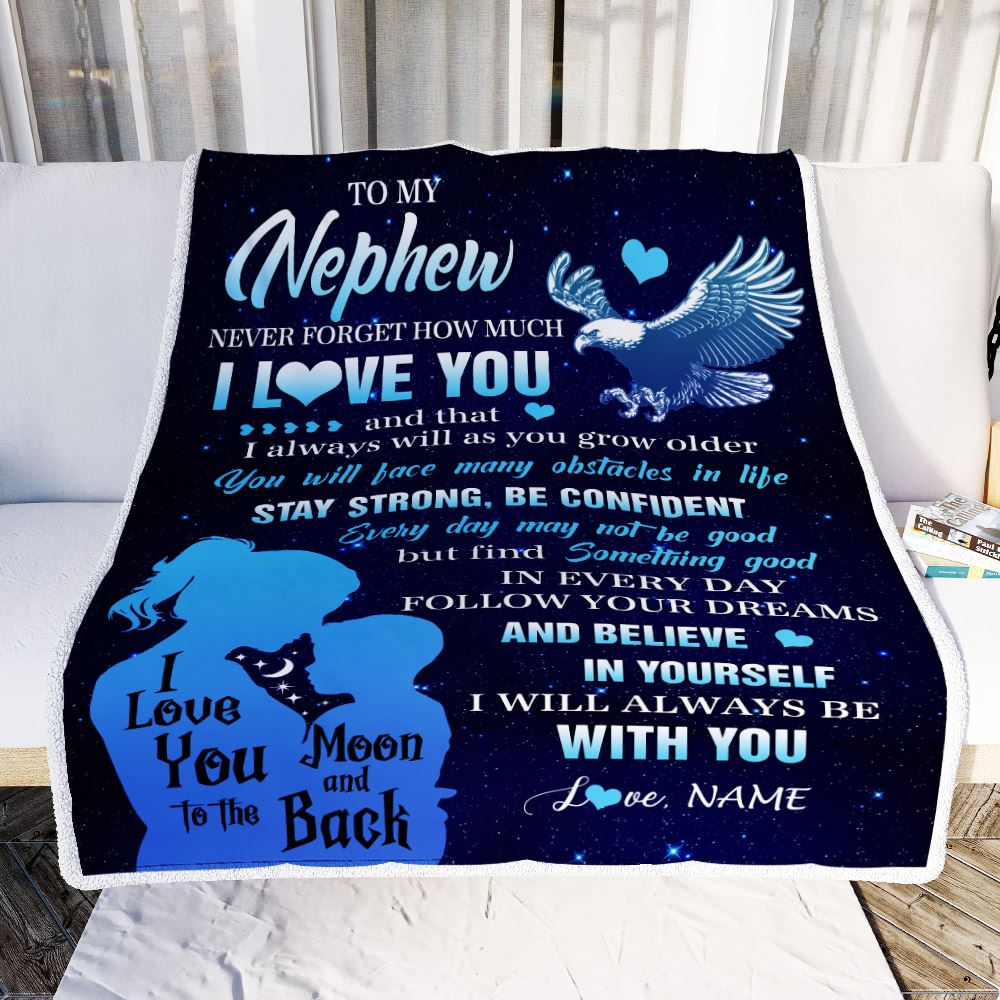Personalized To My Nephew Blanket From Aunt Auntie Never Forget I Love You Eagle Nephew Gift Birthday Graduation Christmas Customized Fleece Throw Blanket | siriusteestore