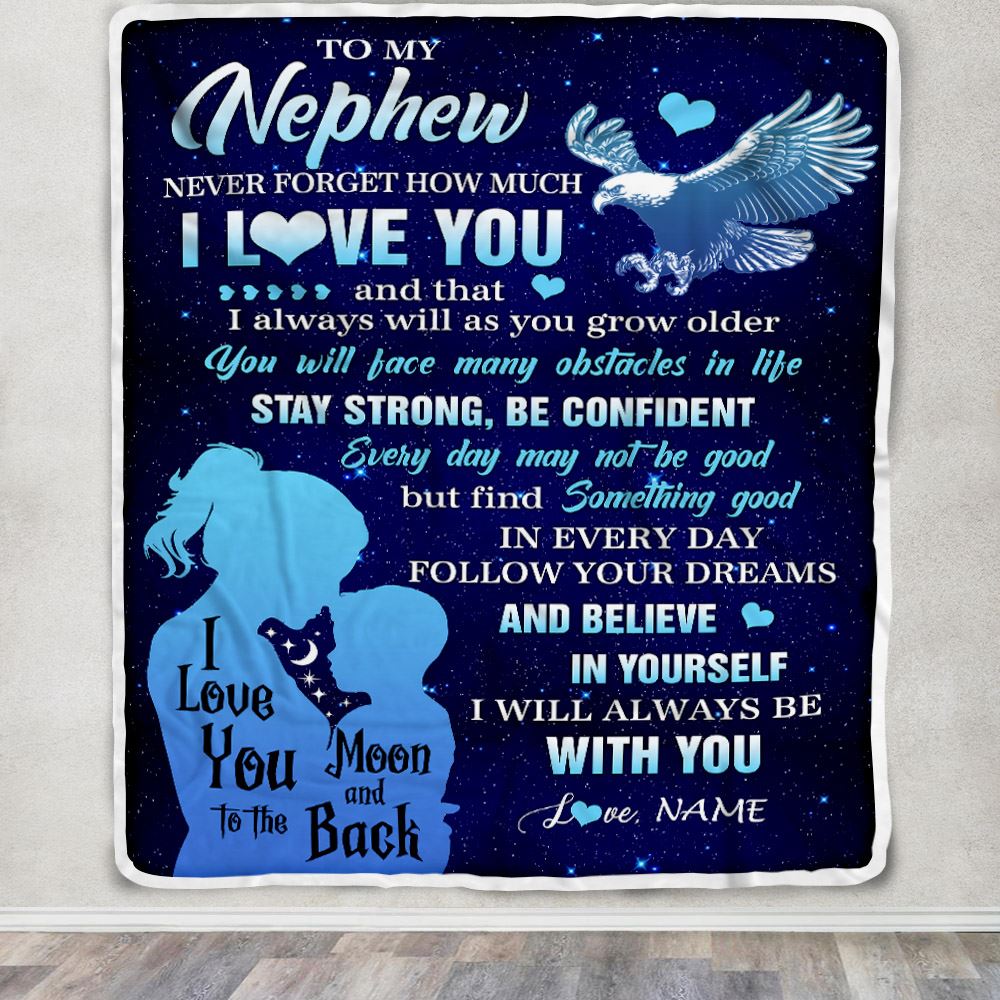 Personalized To My Nephew Blanket From Aunt Auntie Never Forget I Love You Eagle Nephew Gift Birthday Graduation Christmas Customized Fleece Throw Blanket | siriusteestore