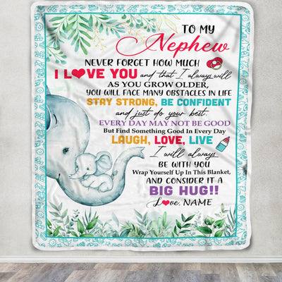 Personalized To My Nephew Blanket From Aunt Auntie Never Forget I Love You Elephant Baby Boy Nephew Birthday Graduation Christmas Customized Fleece Blanket | siriusteestore