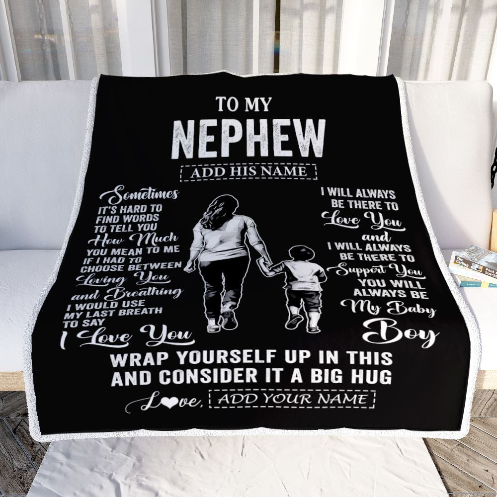 Personalized To My Nephew Blanket From Aunt Auntie Sometimes It's Hard Nephew Birthday Gifts Graduation Christmas Customized Fleece Throw Blanket | siriusteestore