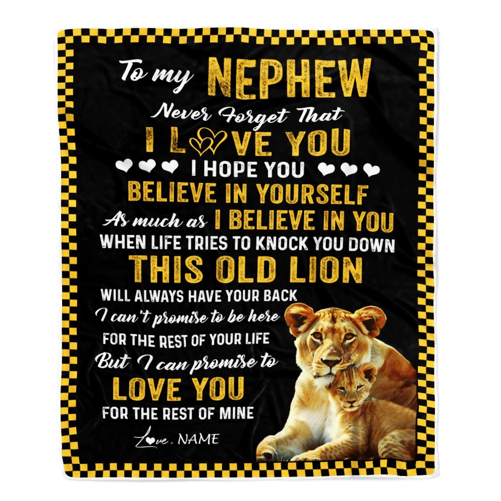 Personalized To My Nephew Blanket From Aunt Auntie This Old Lion Love You Nephew Birthday Graduation Christmas Customized Bed Fleece Throw Blanket | siriusteestore