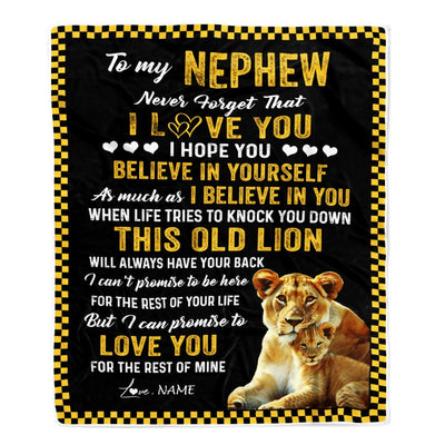 Personalized To My Nephew Blanket From Aunt Auntie This Old Lion Love You Nephew Birthday Graduation Christmas Customized Bed Fleece Throw Blanket | siriusteestore