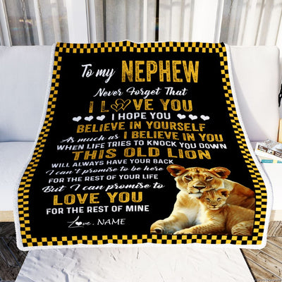 Personalized To My Nephew Blanket From Aunt Auntie This Old Lion Love You Nephew Birthday Graduation Christmas Customized Bed Fleece Throw Blanket | siriusteestore
