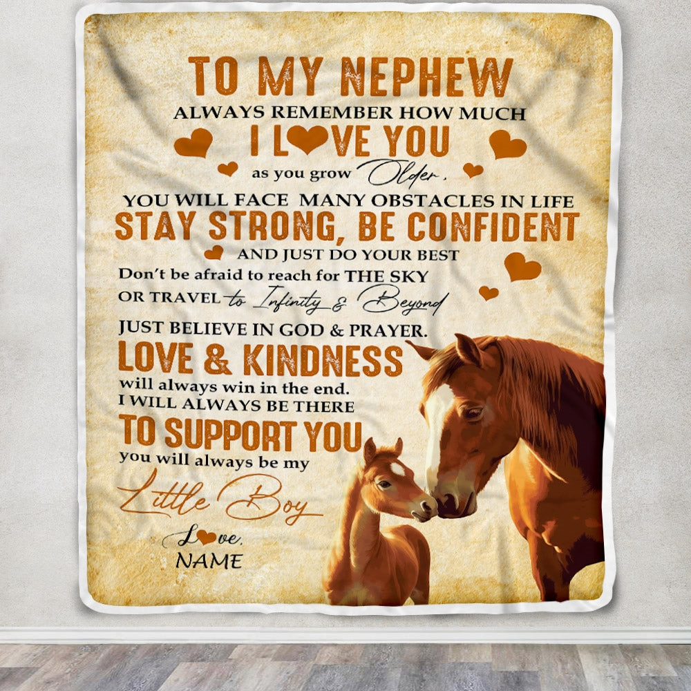 Personalized To My Nephew Blanket From Aunt Auntie Uncle Always Remember I Love You Horse Nephew Birthday Graduation Christmas Customized Fleece Throw Blanket | siriusteestore