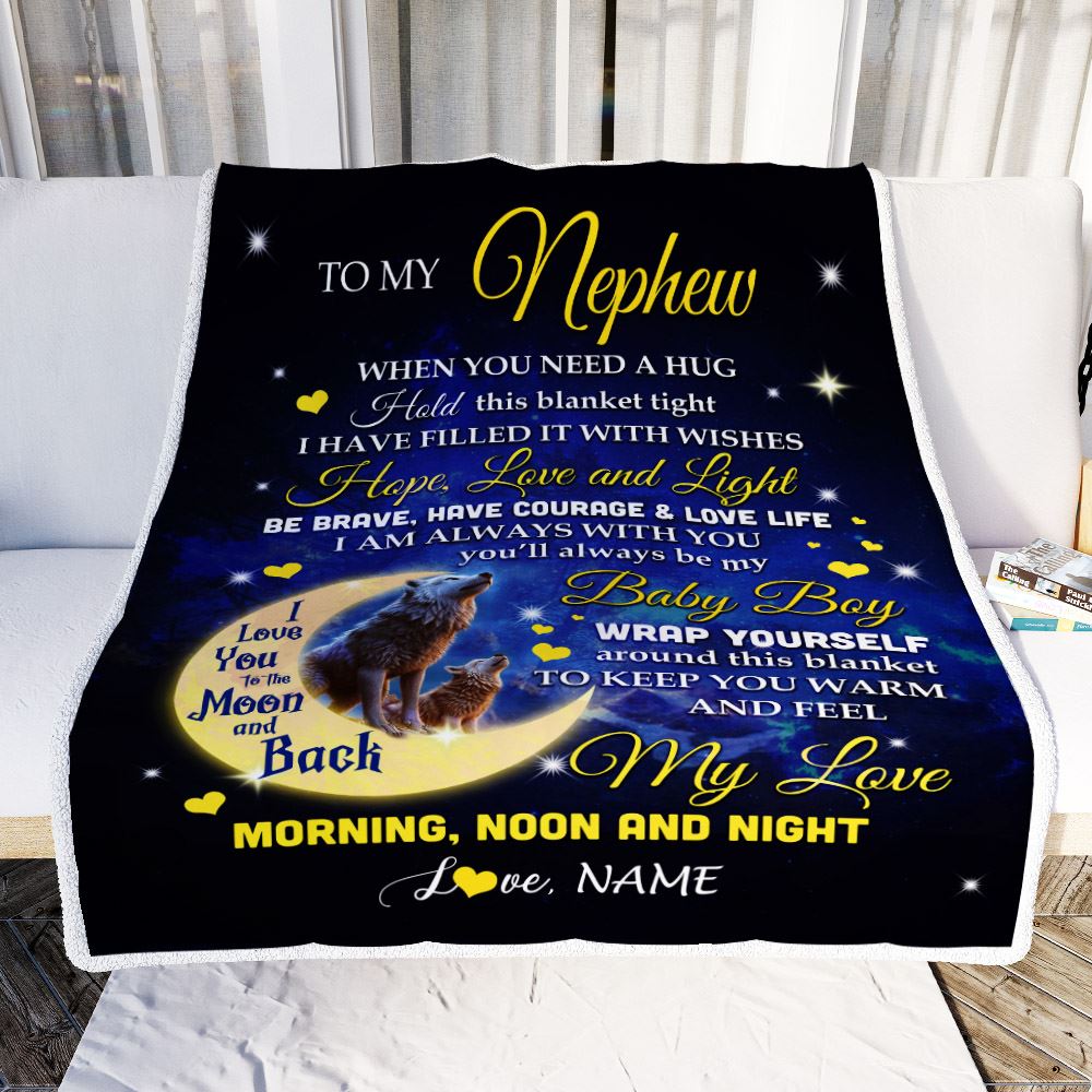 Personalized To My Nephew Blanket From Aunt Auntie Uncle I Am Always With You Wolf Nephew Birthday Graduation Christmas Customized Bed Fleece Throw Blanket | siriusteestore