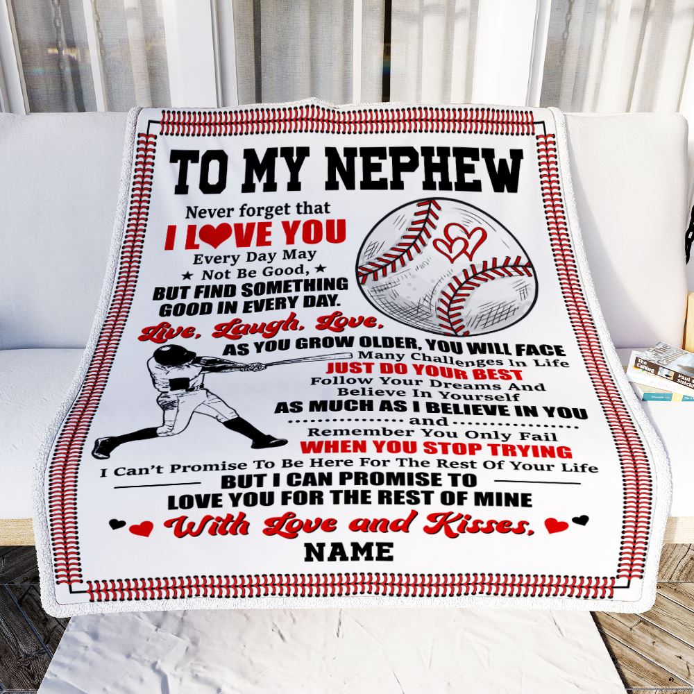 Personalized To My Nephew Blanket From Aunt Auntie Uncle I Believe In You Baseball Nephew Birthday Graduation Christmas Customized Bed Fleece Throw Blanket | siriusteestore