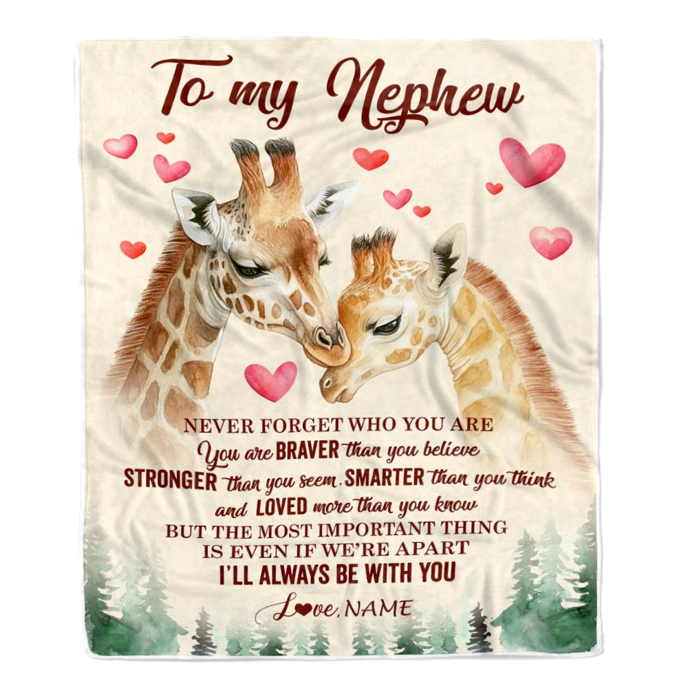 Personalized To My Nephew Blanket From Aunt Auntie Uncle Never Forget Who Are You Giraffe Nephew Birthday Graduation Christmas Customized Fleece Blanket | siriusteestore