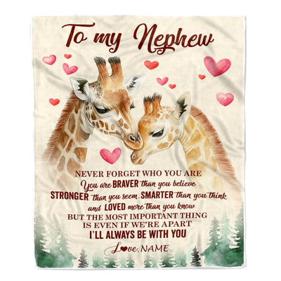 Personalized To My Nephew Blanket From Aunt Auntie Uncle Never Forget Who Are You Giraffe Nephew Birthday Graduation Christmas Customized Fleece Blanket | siriusteestore