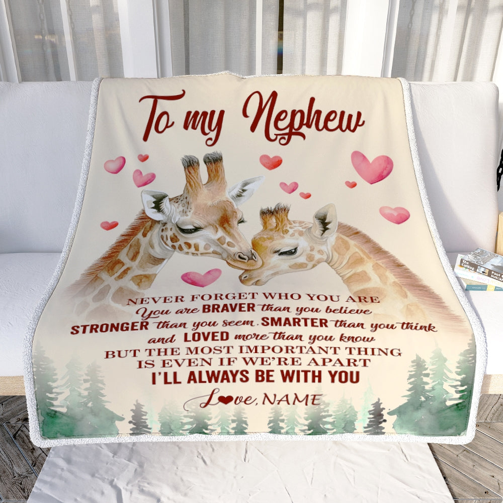 Personalized To My Nephew Blanket From Aunt Auntie Uncle Never Forget Who Are You Giraffe Nephew Birthday Graduation Christmas Customized Fleece Blanket | siriusteestore