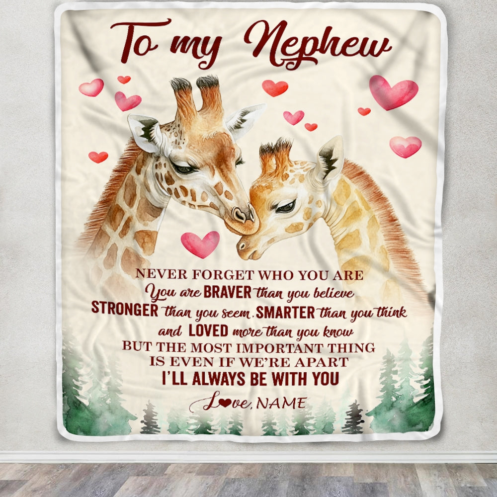 Personalized To My Nephew Blanket From Aunt Auntie Uncle Never Forget Who Are You Giraffe Nephew Birthday Graduation Christmas Customized Fleece Blanket | siriusteestore
